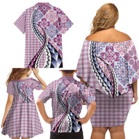 Aloha Vintage Palaka Floral Hawaiian Quilt Family Matching Off Shoulder Short Dress and Hawaiian Shirt Akala Motif LT9 - Polynesian Pride