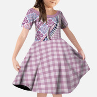 Aloha Vintage Palaka Floral Hawaiian Quilt Family Matching Puletasi and Hawaiian Shirt Akala Motif LT9 Daughter's Dress Pink - Polynesian Pride