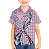 Aloha Vintage Palaka Floral Hawaiian Quilt Family Matching Puletasi and Hawaiian Shirt Akala Motif LT9 Son's Shirt Pink - Polynesian Pride