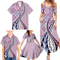 Aloha Vintage Palaka Floral Hawaiian Quilt Family Matching Summer Maxi Dress and Hawaiian Shirt Akala Motif LT9 - Polynesian Pride