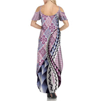 Aloha Vintage Palaka Floral Hawaiian Quilt Family Matching Summer Maxi Dress and Hawaiian Shirt Akala Motif LT9 - Polynesian Pride