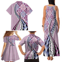 Aloha Vintage Palaka Floral Hawaiian Quilt Family Matching Tank Maxi Dress and Hawaiian Shirt Akala Motif LT9 - Polynesian Pride