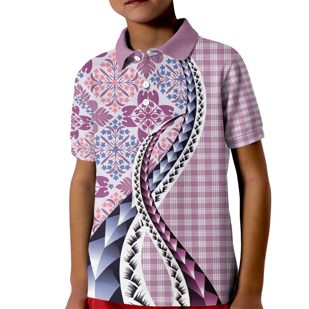 Aloha Vintage Palaka Floral Hawaiian Quilt Kid Polo Shirt Akala Motif LT9 Kid Pink - Polynesian Pride