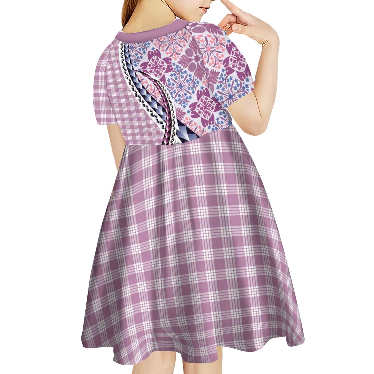 Aloha Vintage Palaka Floral Hawaiian Quilt Kid Short Sleeve Dress Akala Motif LT9 - Polynesian Pride