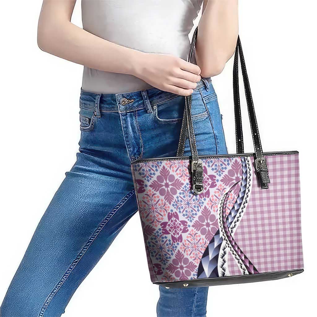 Aloha Vintage Palaka Floral Hawaiian Quilt Leather Tote Bag Akala Motif - Polynesian Pride