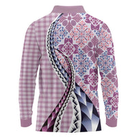 Aloha Vintage Palaka Floral Hawaiian Quilt Long Sleeve Polo Shirt Akala Motif LT9 - Polynesian Pride