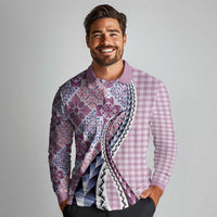 Aloha Vintage Palaka Floral Hawaiian Quilt Long Sleeve Polo Shirt Akala Motif LT9 - Polynesian Pride