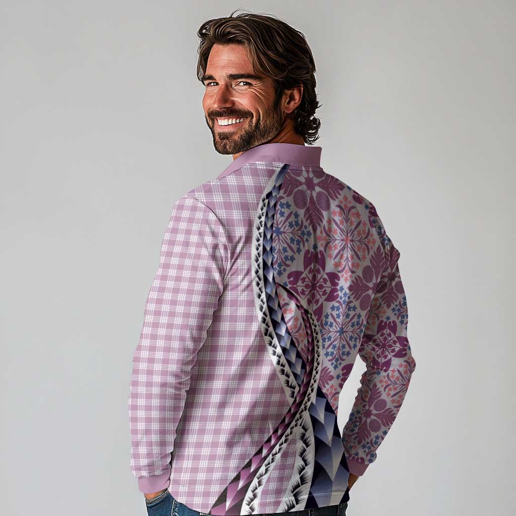 Aloha Vintage Palaka Floral Hawaiian Quilt Long Sleeve Polo Shirt Akala Motif LT9 - Polynesian Pride