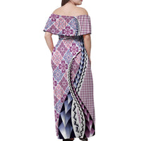 Aloha Vintage Palaka Floral Hawaiian Quilt Off Shoulder Maxi Dress Akala Motif LT9 - Polynesian Pride
