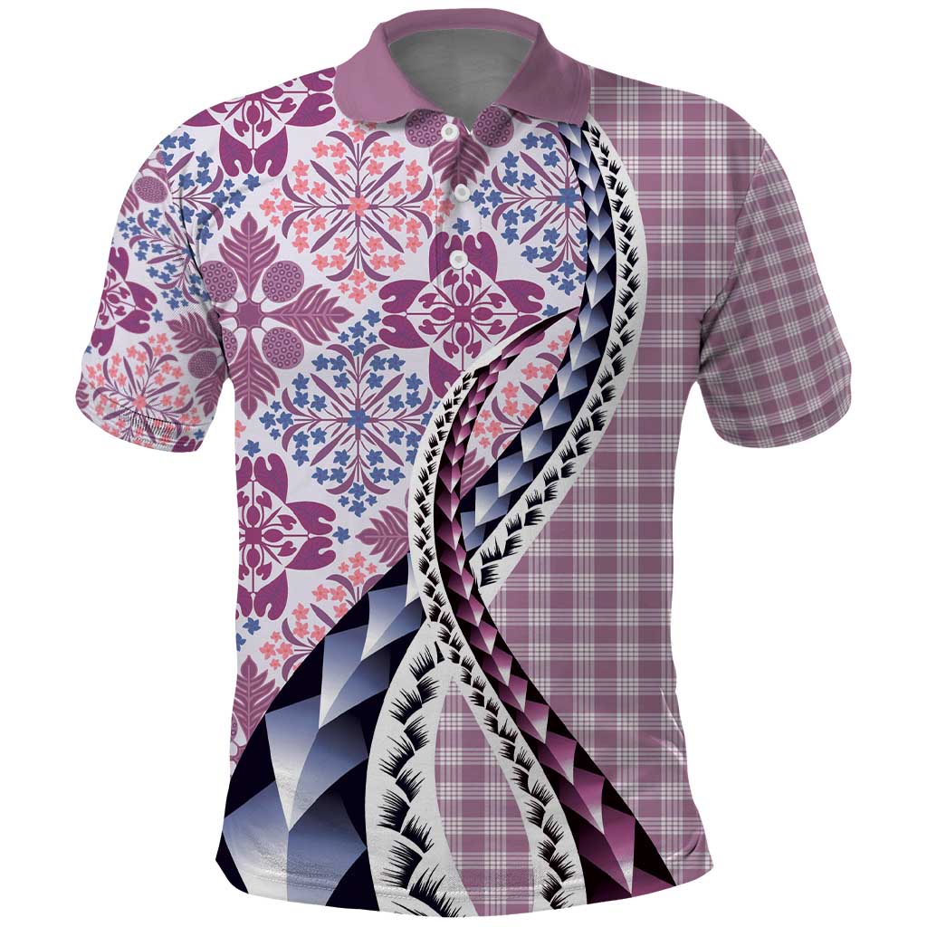 Aloha Vintage Palaka Floral Hawaiian Quilt Polo Shirt Akala Motif LT9 Pink - Polynesian Pride