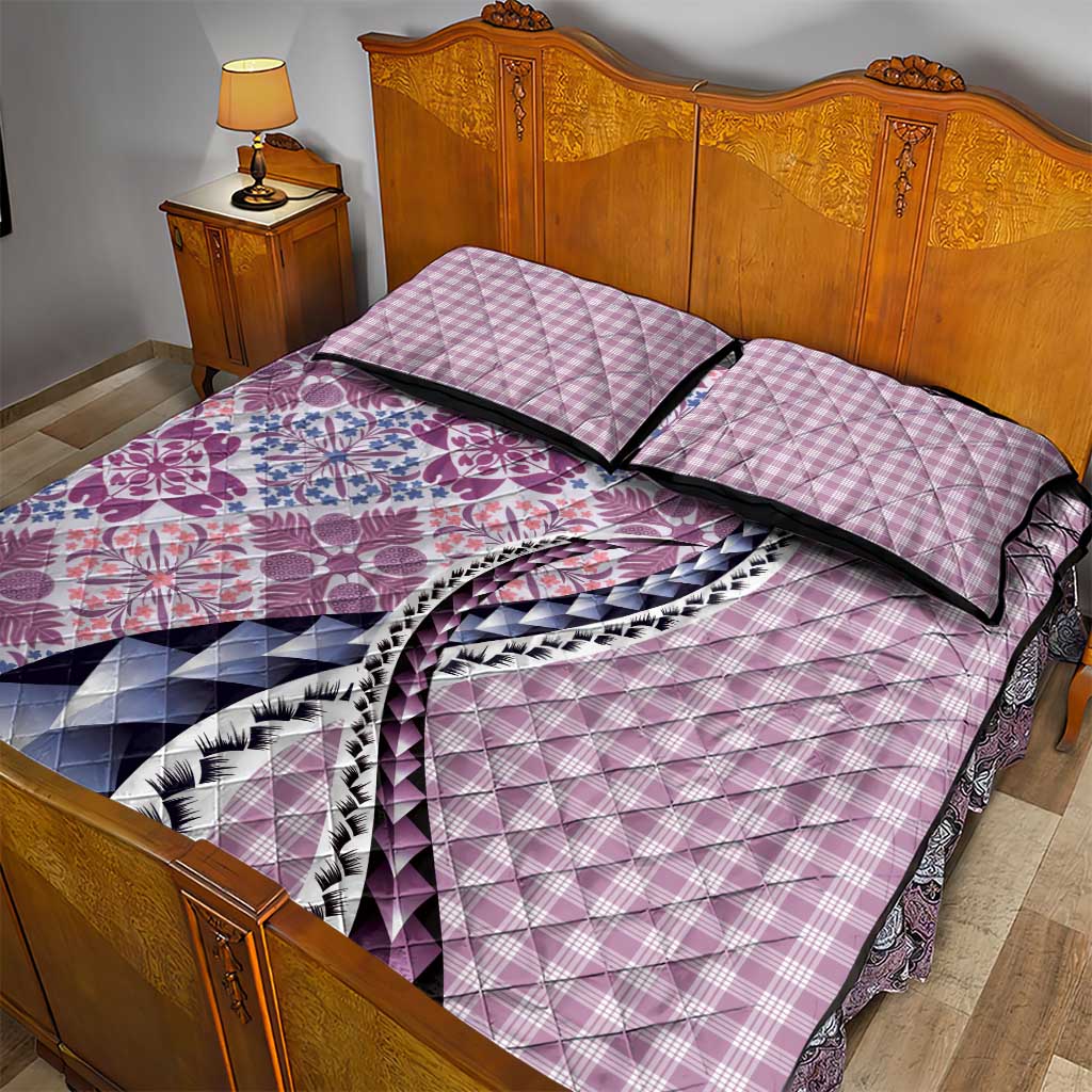 Aloha Vintage Palaka Floral Hawaiian Quilt Quilt Bed Set Akala Motif - Polynesian Pride