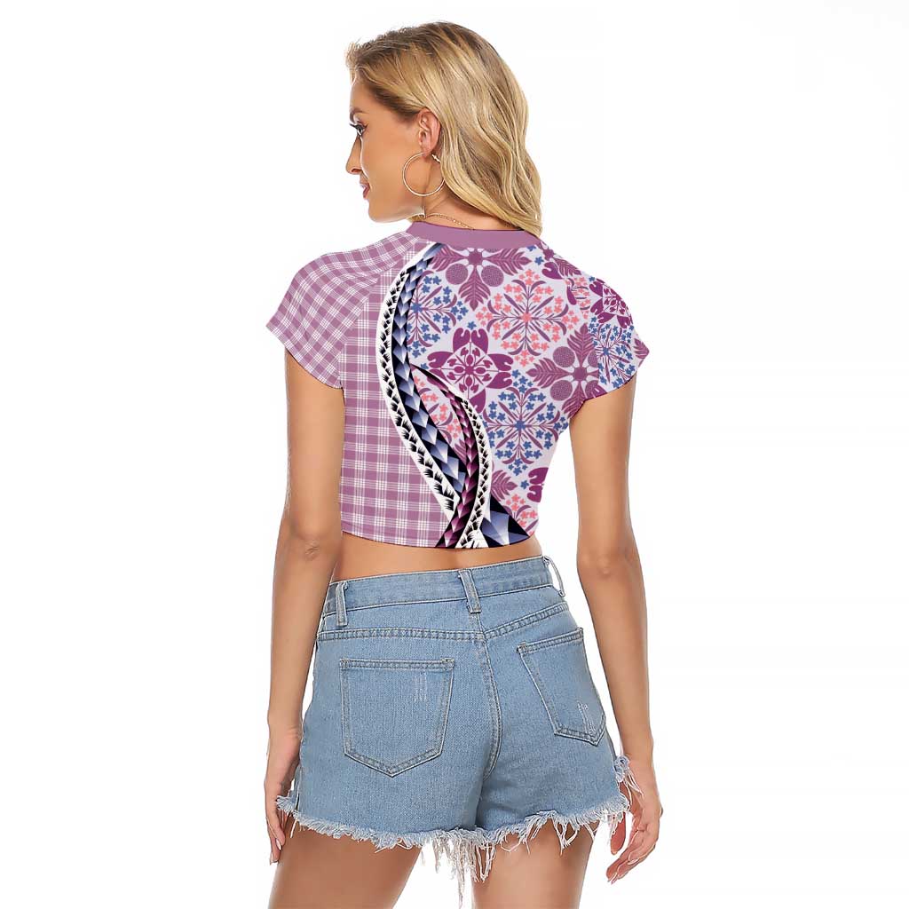 Aloha Vintage Palaka Floral Hawaiian Quilt Raglan Cropped T Shirt Akala Motif LT9 - Polynesian Pride