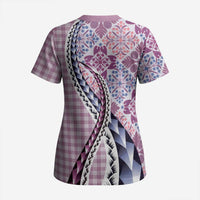 Aloha Vintage Palaka Floral Hawaiian Quilt Scrub Top Akala Motif LT9 - Polynesian Pride