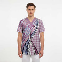 Aloha Vintage Palaka Floral Hawaiian Quilt Scrub Top Akala Motif LT9 - Polynesian Pride