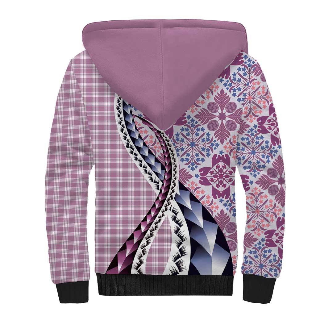 Aloha Vintage Palaka Floral Hawaiian Quilt Sherpa Hoodie Akala Motif LT9 - Polynesian Pride