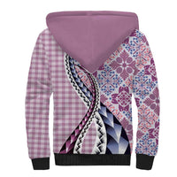 Aloha Vintage Palaka Floral Hawaiian Quilt Sherpa Hoodie Akala Motif LT9 - Polynesian Pride