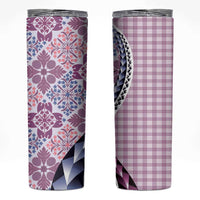 Aloha Vintage Palaka Floral Hawaiian Quilt Skinny Tumbler Akala Motif LT9 Pink - Polynesian Pride