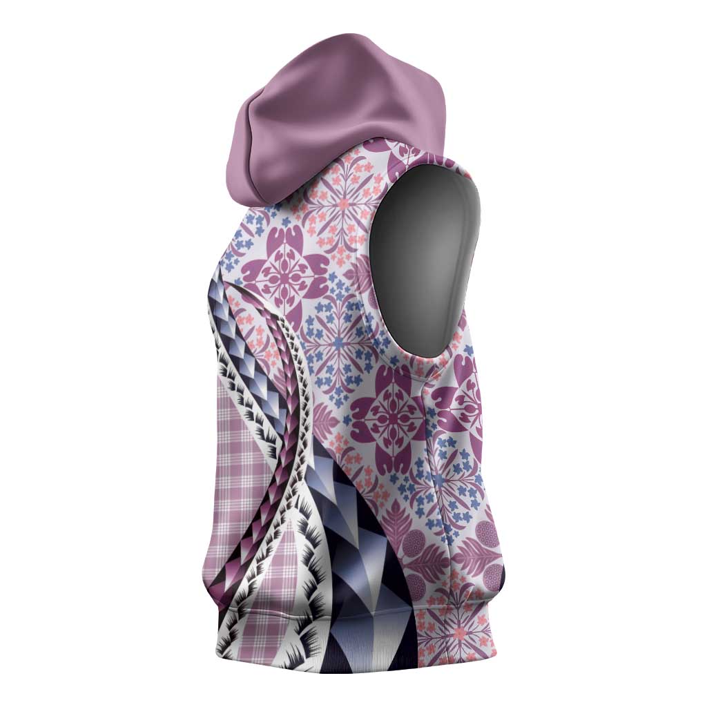 Aloha Vintage Palaka Floral Hawaiian Quilt Sleeveless Hoodie Akala Motif LT9 - Polynesian Pride
