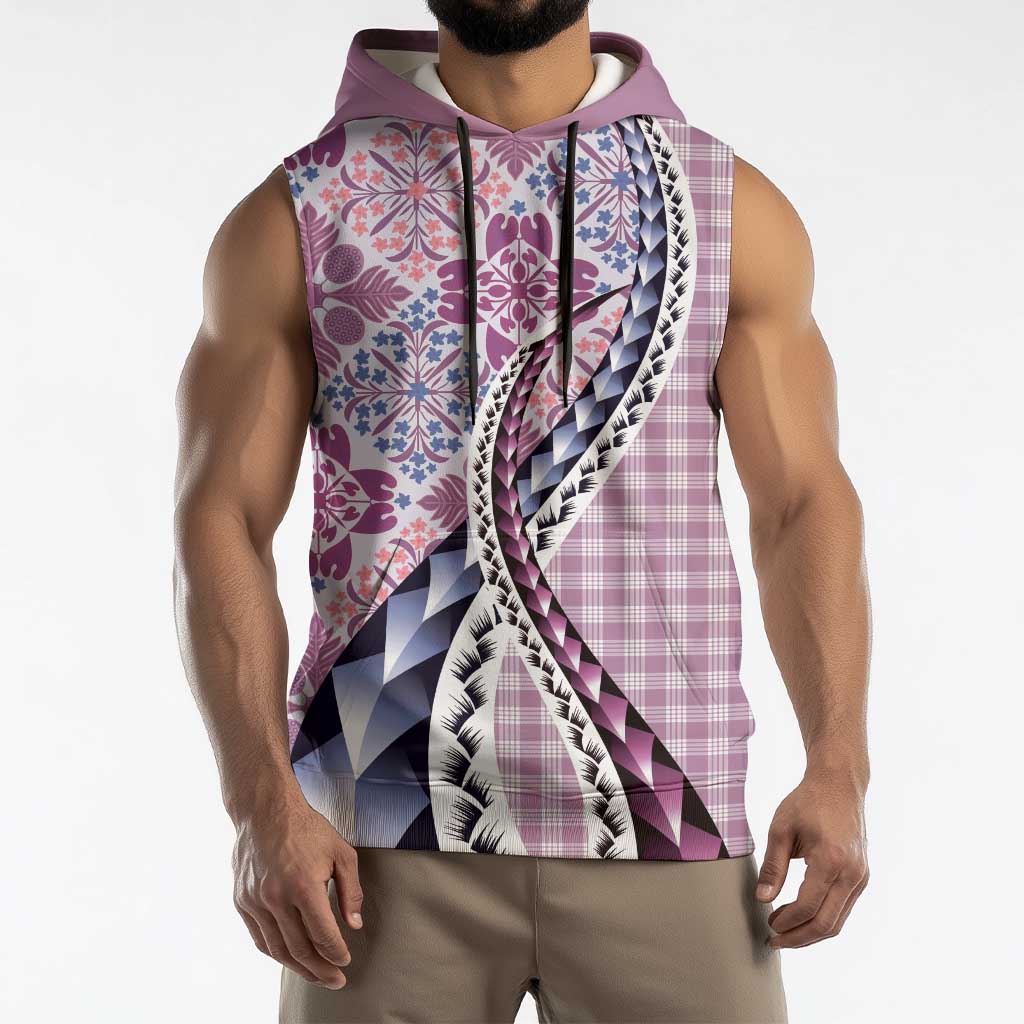 Aloha Vintage Palaka Floral Hawaiian Quilt Sleeveless Hoodie Akala Motif LT9 - Polynesian Pride