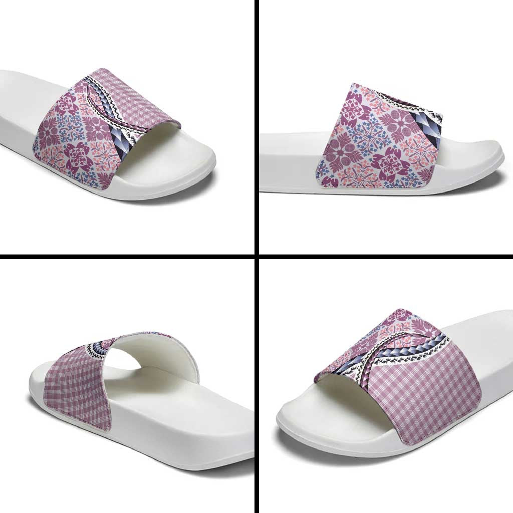 Aloha Vintage Palaka Floral Hawaiian Quilt Slide Sandals Akala Motif - Polynesian Pride