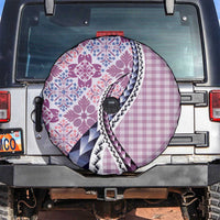 Aloha Vintage Palaka Floral Hawaiian Quilt Spare Tire Cover Akala Motif LT9 Pink - Polynesian Pride