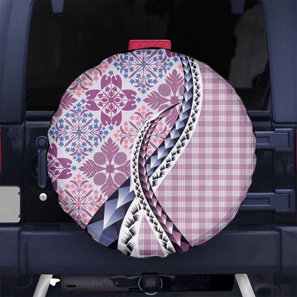 Aloha Vintage Palaka Floral Hawaiian Quilt Spare Tire Cover Akala Motif LT9 No hole Pink - Polynesian Pride