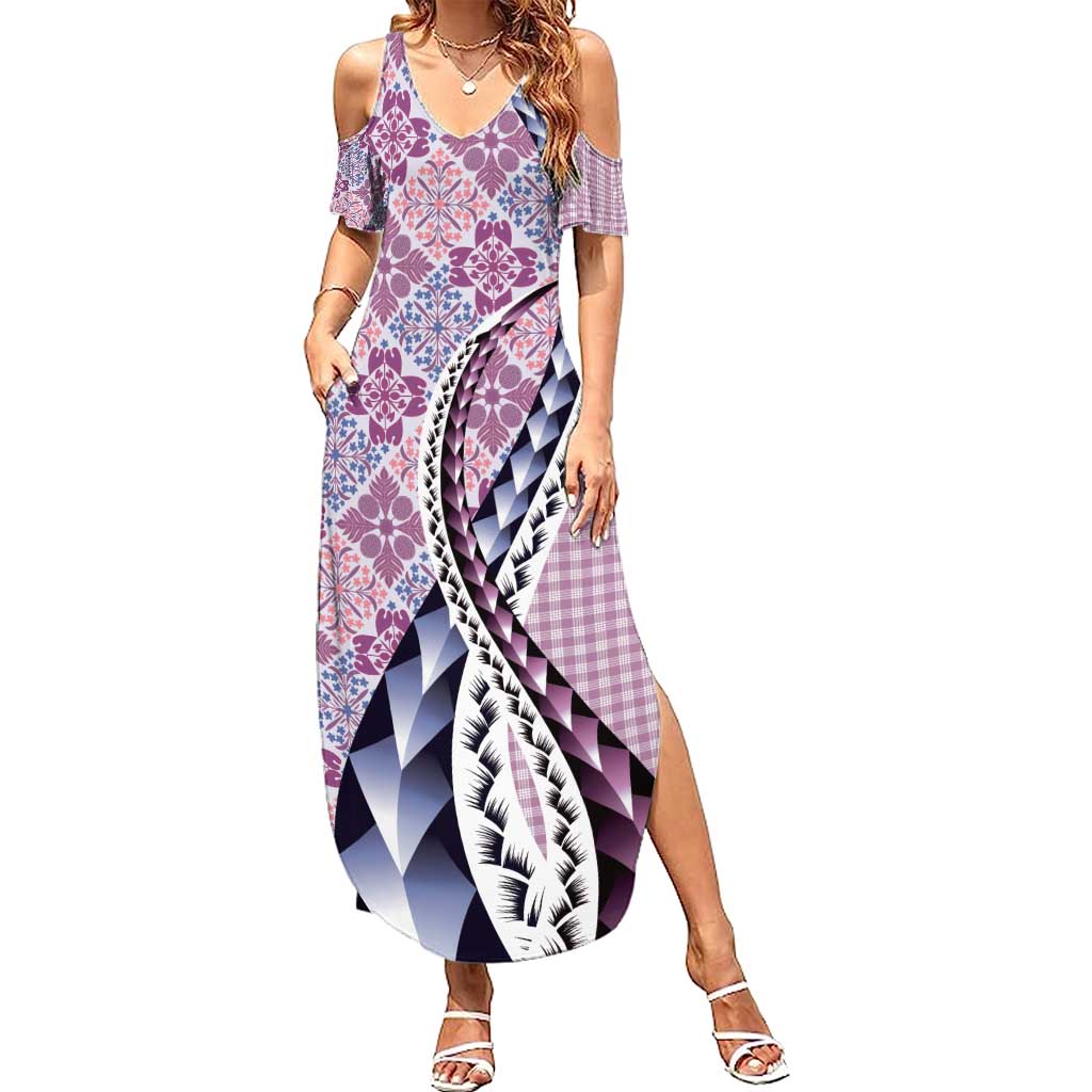 Aloha Vintage Palaka Floral Hawaiian Quilt Summer Maxi Dress Akala Motif LT9 Women Pink - Polynesian Pride