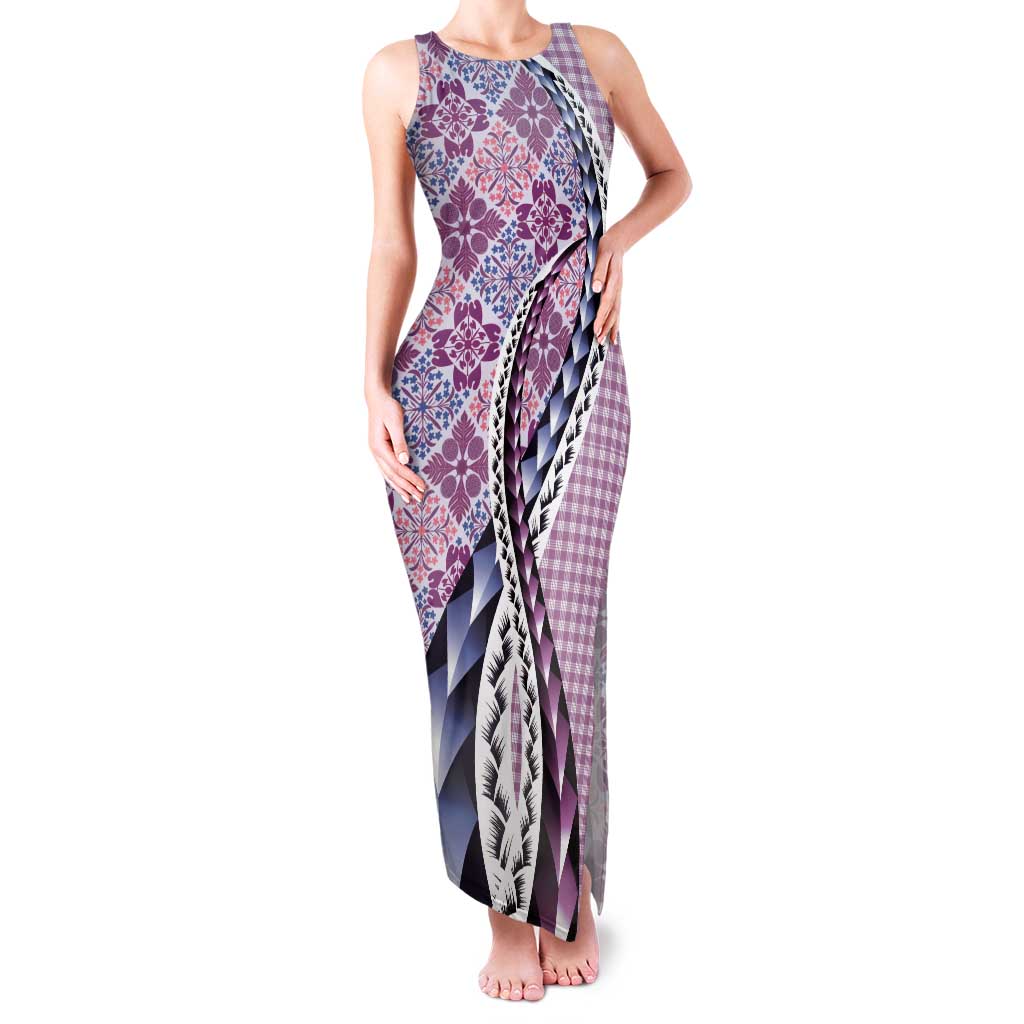Aloha Vintage Palaka Floral Hawaiian Quilt Tank Maxi Dress Akala Motif LT9 Women Pink - Polynesian Pride