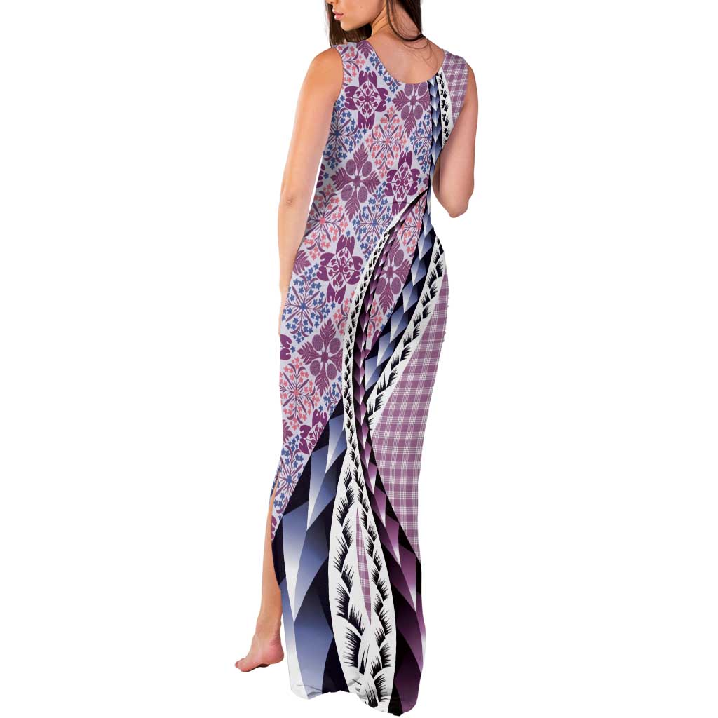 Aloha Vintage Palaka Floral Hawaiian Quilt Tank Maxi Dress Akala Motif LT9 - Polynesian Pride