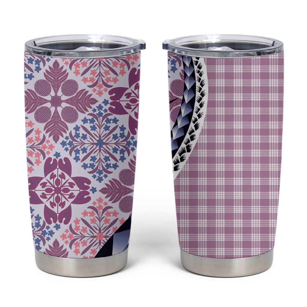 Aloha Vintage Palaka Floral Hawaiian Quilt Tumbler Cup Akala Motif LT9 Pink - Polynesian Pride