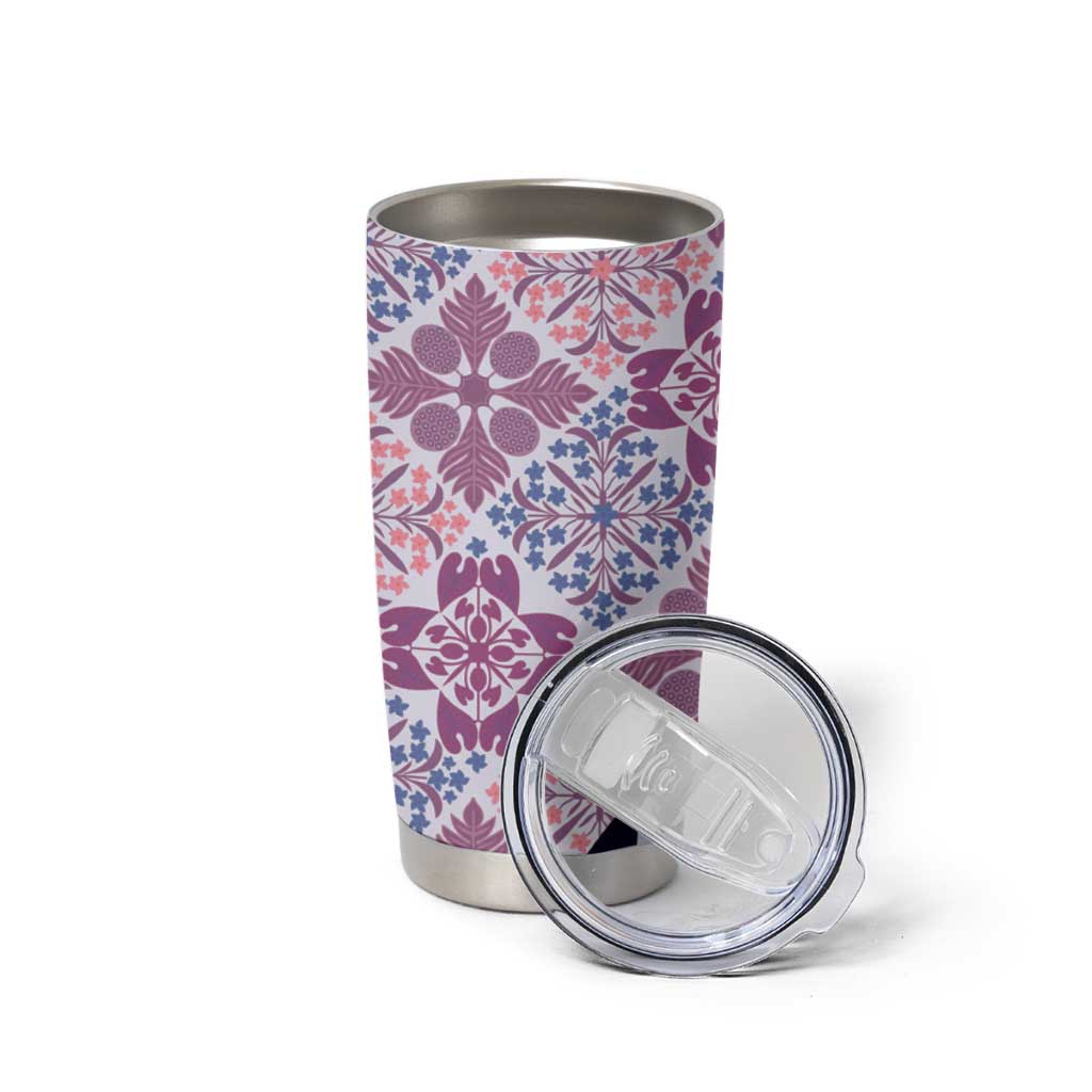 Aloha Vintage Palaka Floral Hawaiian Quilt Tumbler Cup Akala Motif LT9 - Polynesian Pride
