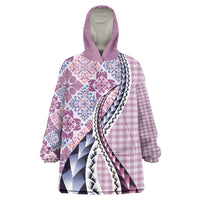 Aloha Vintage Palaka Floral Hawaiian Quilt Wearable Blanket Hoodie Akala Motif LT9 One Size Pink - Polynesian Pride