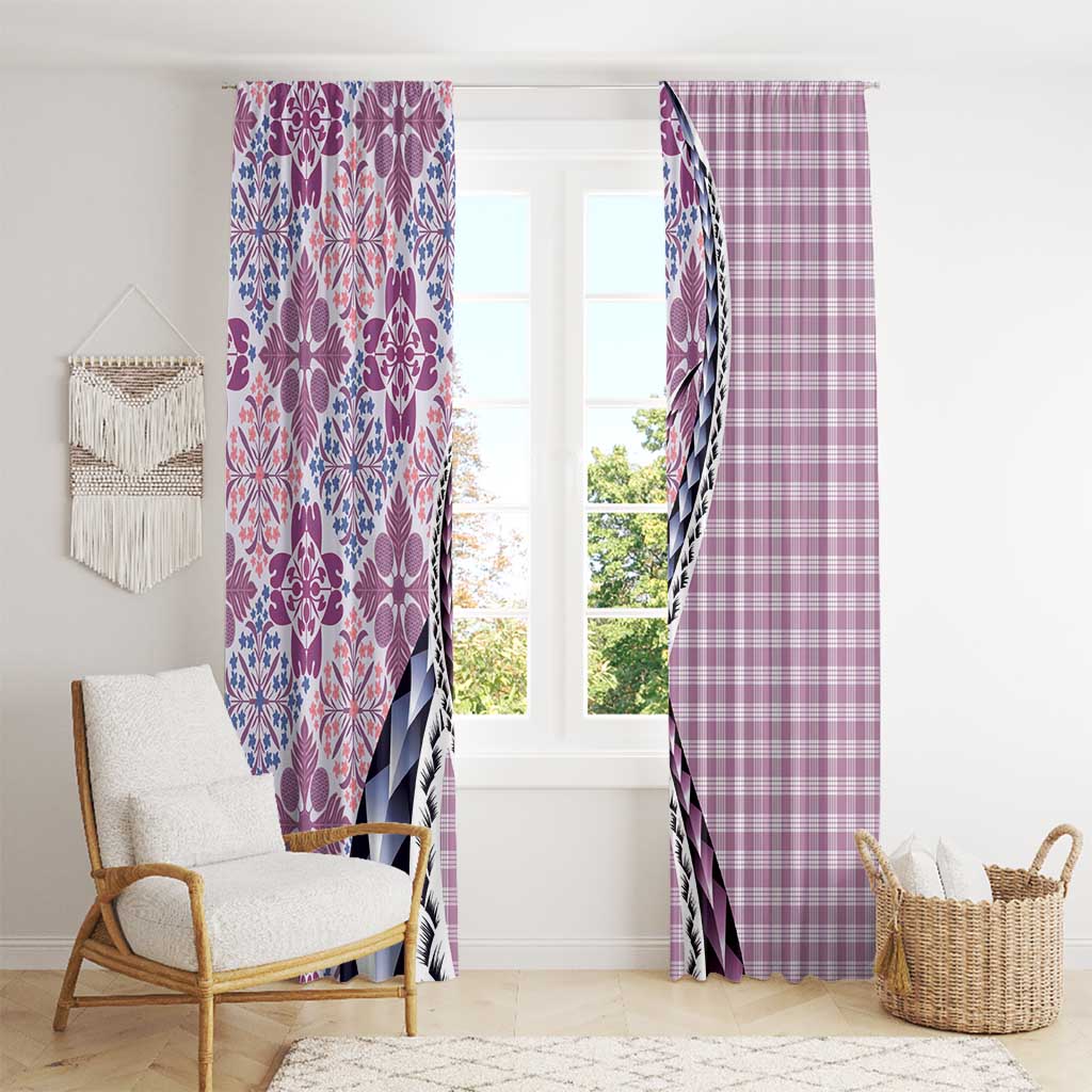 Aloha Vintage Palaka Floral Hawaiian Quilt Window Curtain Akala Motif - Polynesian Pride