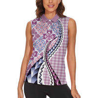 Aloha Vintage Palaka Floral Hawaiian Quilt Women Sleeveless Polo Shirt Akala Motif LT9 - Polynesian Pride