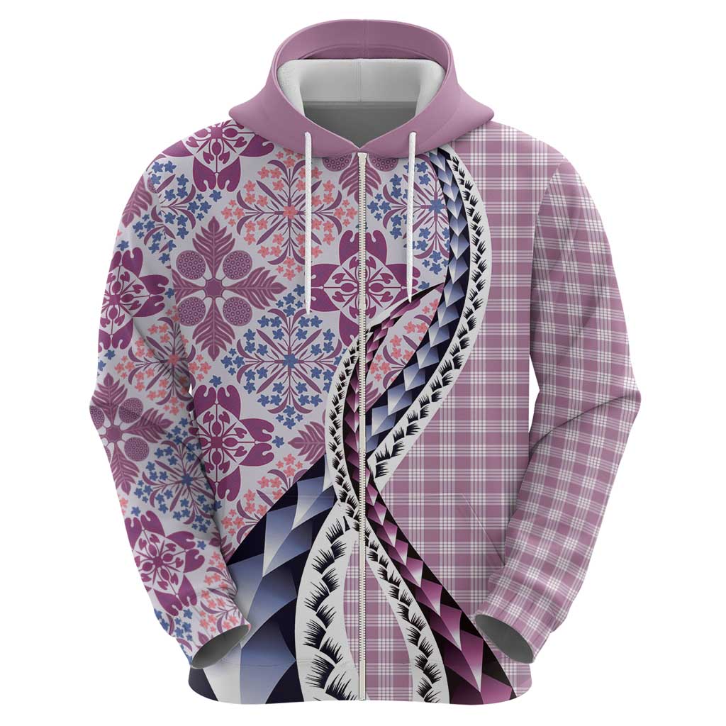 Aloha Vintage Palaka Floral Hawaiian Quilt Zip Hoodie Akala Motif LT9 - Polynesian Pride