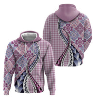Aloha Vintage Palaka Floral Hawaiian Quilt Zip Hoodie Akala Motif LT9 - Polynesian Pride