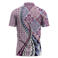 Aloha Vintage Palaka Floral Hawaiian Quilt Zipper Polo Shirt Akala Motif LT9 - Polynesian Pride