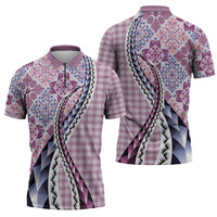 Aloha Vintage Palaka Floral Hawaiian Quilt Zipper Polo Shirt Akala Motif LT9 - Polynesian Pride