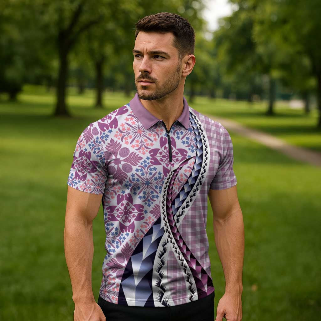 Aloha Vintage Palaka Floral Hawaiian Quilt Zipper Polo Shirt Akala Motif LT9 - Polynesian Pride