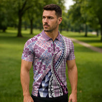 Aloha Vintage Palaka Floral Hawaiian Quilt Zipper Polo Shirt Akala Motif LT9 - Polynesian Pride