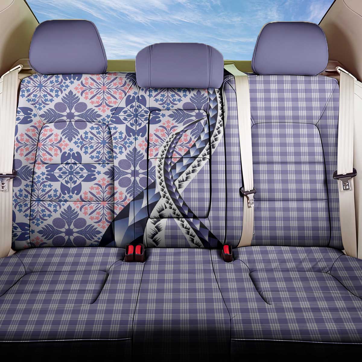 Aloha Vintage Palaka Floral Hawaiian Quilt Back Car Seat Cover Poni Motif LT9 One Size Purple - Polynesian Pride