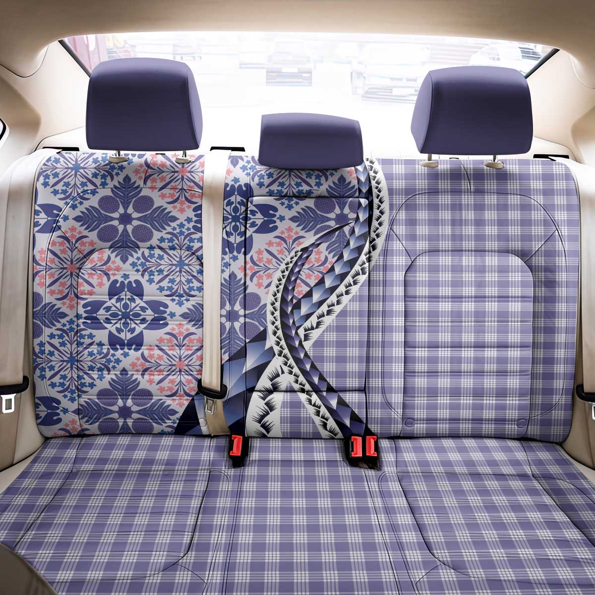 Aloha Vintage Palaka Floral Hawaiian Quilt Back Car Seat Cover Poni Motif LT9 - Polynesian Pride