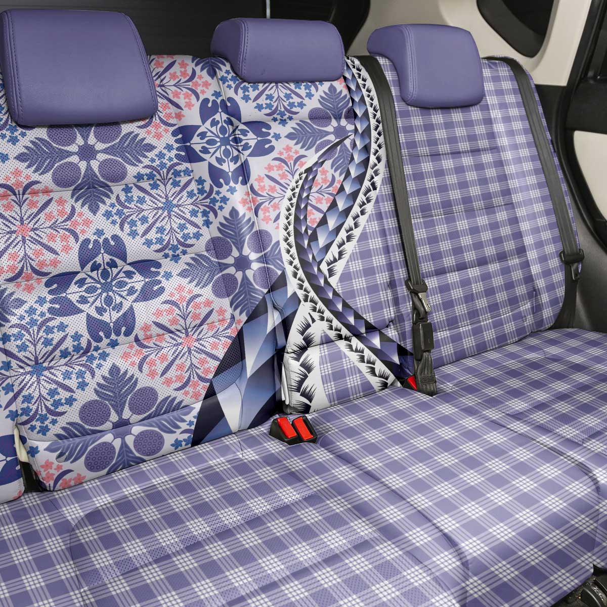 Aloha Vintage Palaka Floral Hawaiian Quilt Back Car Seat Cover Poni Motif LT9 - Polynesian Pride