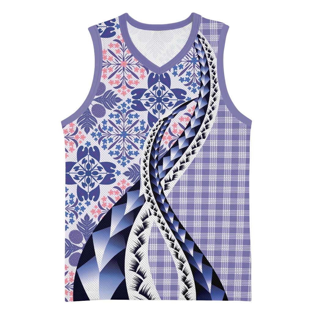 Aloha Vintage Palaka Floral Hawaiian Quilt Basketball Jersey Poni Motif LT9 Unisex Purple - Polynesian Pride
