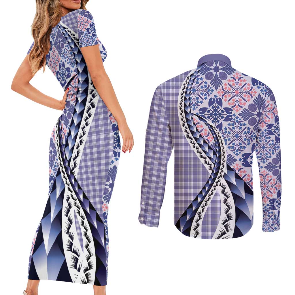 Aloha Vintage Palaka Floral Hawaiian Quilt Couples Matching Short Sleeve Bodycon Dress and Long Sleeve Button Shirt Poni Motif LT9 - Polynesian Pride