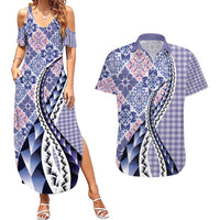 Aloha Vintage Palaka Floral Hawaiian Quilt Couples Matching Summer Maxi Dress and Hawaiian Shirt Poni Motif LT9 Purple - Polynesian Pride