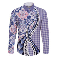 Aloha Vintage Palaka Floral Hawaiian Quilt Family Matching Long Sleeve Bodycon Dress and Hawaiian Shirt Poni Motif LT9 Dad's Shirt - Long Sleeve Purple - Polynesian Pride