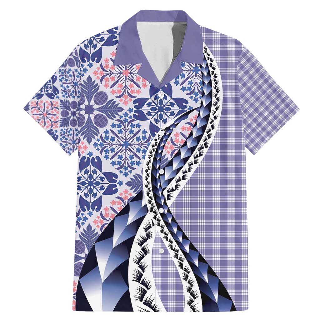 Aloha Vintage Palaka Floral Hawaiian Quilt Family Matching Mermaid Dress and Hawaiian Shirt Poni Motif LT9 Dad's Shirt - Short Sleeve Purple - Polynesian Pride