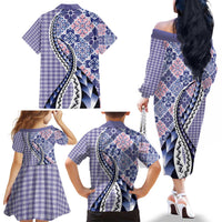Aloha Vintage Palaka Floral Hawaiian Quilt Family Matching Off The Shoulder Long Sleeve Dress and Hawaiian Shirt Poni Motif LT9 - Polynesian Pride