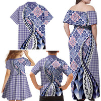 Aloha Vintage Palaka Floral Hawaiian Quilt Family Matching Off Shoulder Maxi Dress and Hawaiian Shirt Poni Motif LT9 - Polynesian Pride